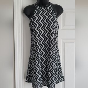 Candie's Mini Dress S Black Silver Chevron Sparkle Halter Button at Nape Lined